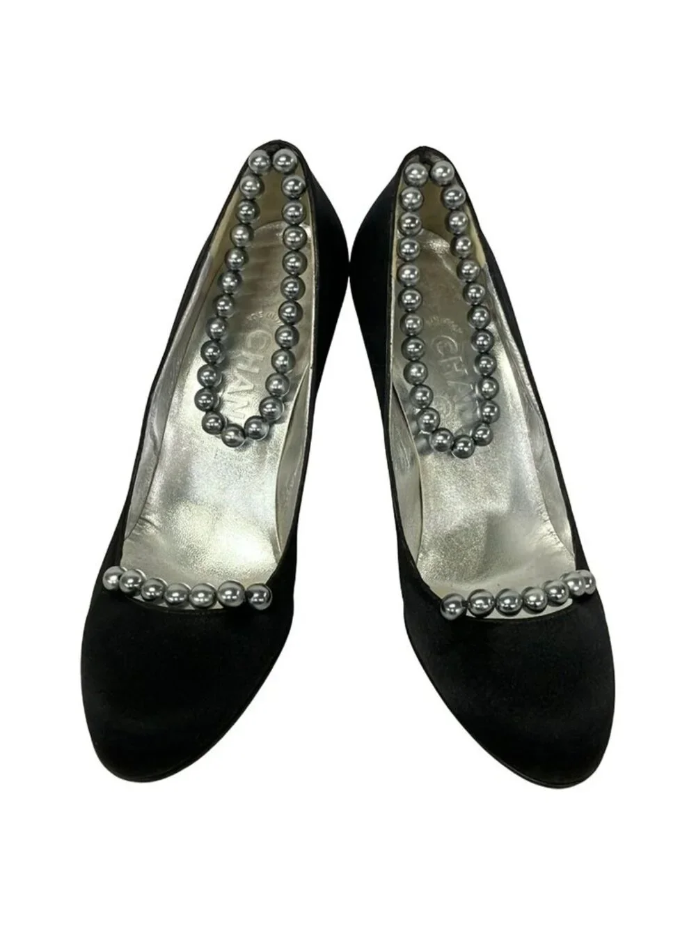 Chanel Pumps 36.5 C Black Silver Heel